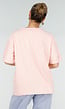 Roze Geel Gestreept Katoenen T-shirt met V-hals en Korte Mouwen