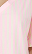 Roze Geel Gestreept Katoenen T-shirt met V-hals en Korte Mouwen