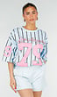 Oversized Lichtblauw Jersey Shirt met Roze Print en Strepen