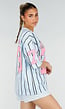 Oversized Lichtblauw Jersey Shirt met Roze Print en Strepen