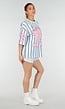 Oversized Lichtblauw Jersey Shirt met Roze Print en Strepen