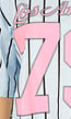 Oversized Lichtblauw Jersey Shirt met Roze Print en Strepen
