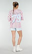Roze Oversized Jersey Shirt met Blauwe Print en Strepen