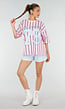 Roze Oversized Jersey Shirt met Blauwe Print en Strepen