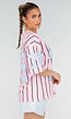 Roze Oversized Jersey Shirt met Blauwe Print en Strepen