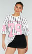 Wit Oversized Baseball T-Shirt met Roze Cijferprint en Strepen