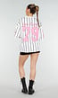 Wit Oversized Baseball T-Shirt met Roze Cijferprint en Strepen