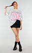Wit Oversized Baseball T-Shirt met Roze Cijferprint en Strepen