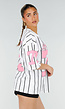 Wit Oversized Baseball T-Shirt met Roze Cijferprint en Strepen