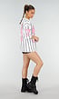 Wit Oversized Baseball T-Shirt met Roze Cijferprint en Strepen