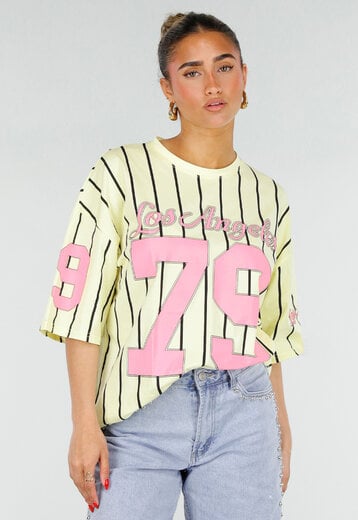 Geel Gestreept Oversized Jersey Shirt