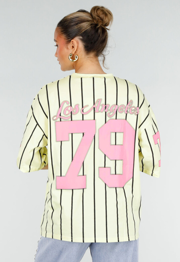 Gele Gestreepte Oversized T-shirt met Los Angeles Print