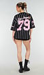 Oversized Zwart Jersey Shirt met Roze Print en Strepen