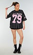 Oversized Zwart Jersey Shirt met Roze Print en Strepen