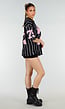 Oversized Zwart Jersey Shirt met Roze Print en Strepen
