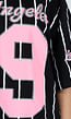Oversized Zwart Jersey Shirt met Roze Print en Strepen