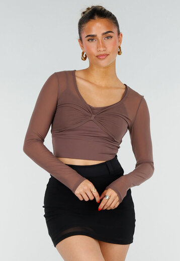 Bruine Mesh Crop Top met Pads