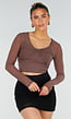 Bruine Stretch Mesh Crop Top met Losse Top en Pads