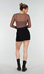 Bruine Stretch Mesh Crop Top met Losse Top en Pads