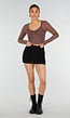 Bruine Stretch Mesh Crop Top met Losse Top en Pads