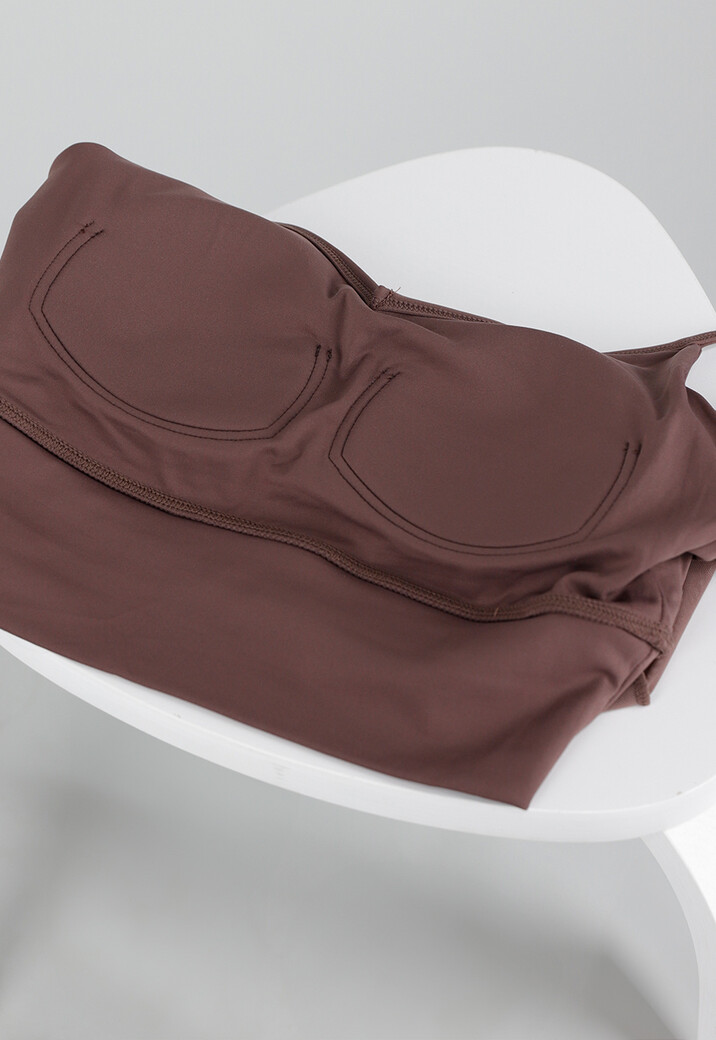 Bruine Stretch Mesh Crop Top met Losse Top en Pads