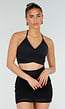 Zwarte Stretch Crop Top met Halterbandjes en Push Up Pads