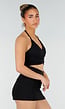 Zwarte Stretch Crop Top met Halterbandjes en Push Up Pads