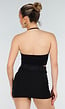 Zwarte Stretch Crop Top met Halterbandjes en Push Up Pads