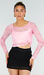 Roze Stretch Mesh Crop Top met Losse Top en Pads