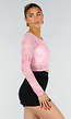 Roze Stretch Mesh Crop Top met Losse Top en Pads