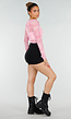 Roze Stretch Mesh Crop Top met Losse Top en Pads