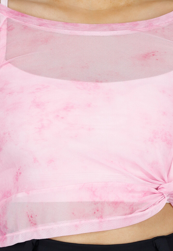 Roze Stretch Mesh Crop Top met Losse Top en Pads