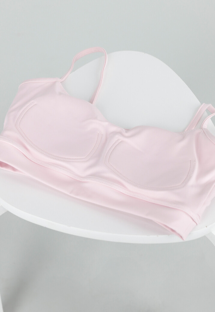 Roze Stretch Mesh Crop Top met Losse Top en Pads