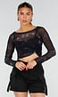 Zwarte Mesh Top met Lange Mouwen en Abstracte Print
