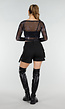 Zwarte Mesh Top met Lange Mouwen en Abstracte Print