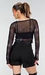 Zwarte Mesh Top met Lange Mouwen en Abstracte Print