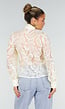 Lichtgele Transparante Kanten Blouse met Strikkraag en Lange Mouwen