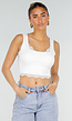 Witte Cropped Top met Kanten Rand en Brede Bandjes