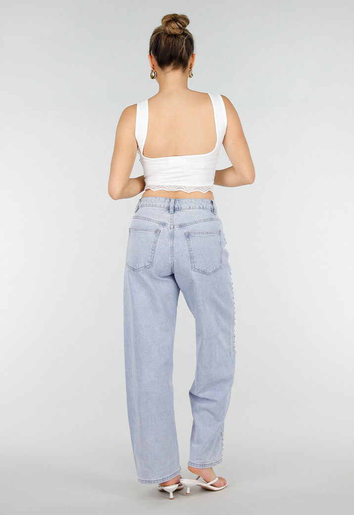 Witte Cropped Top met Kanten Rand en Brede Bandjes