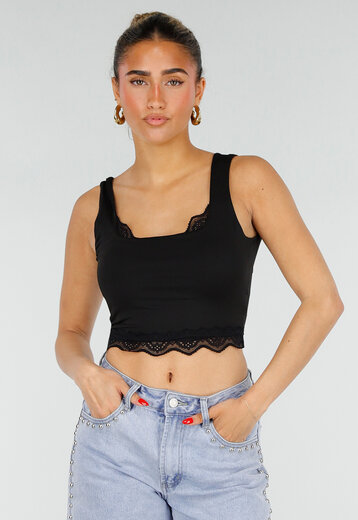 Zwarte Cropped Top met Open Rug