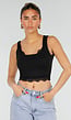 Zwarte Cropped Top met Open Rug en Kant