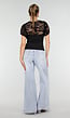 Zwarte Top met Kant Details en Korte Mouwen