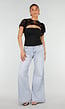 Zwarte Top met Kant Details en Korte Mouwen