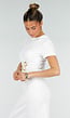 Witte Stretch Midi Jurk met Gouden Taille Detail