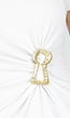 Witte Stretch Midi Jurk met Gouden Taille Detail