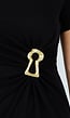 Zwarte Stretch Midi Jurk met Gouden Taille Detail