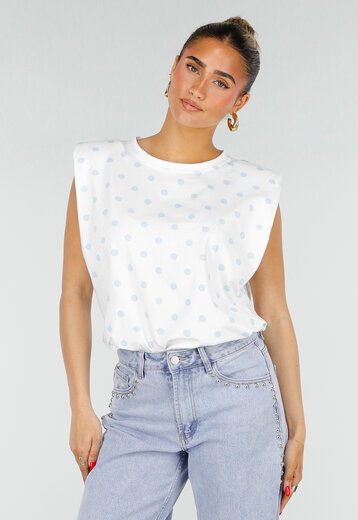 Witte Top met Lichtblauwe Stippen