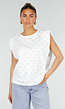 Witte Mouwloze Top met Lichtblauwe Stippen en Schoudervulling