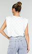 Witte Mouwloze Top met Lichtblauwe Stippen en Schoudervulling