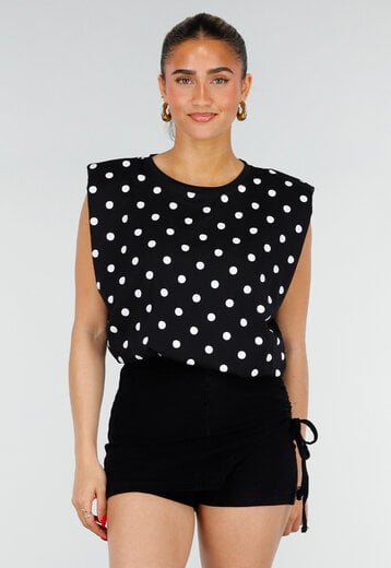 Zwarte Mouwloze Polkadot Top